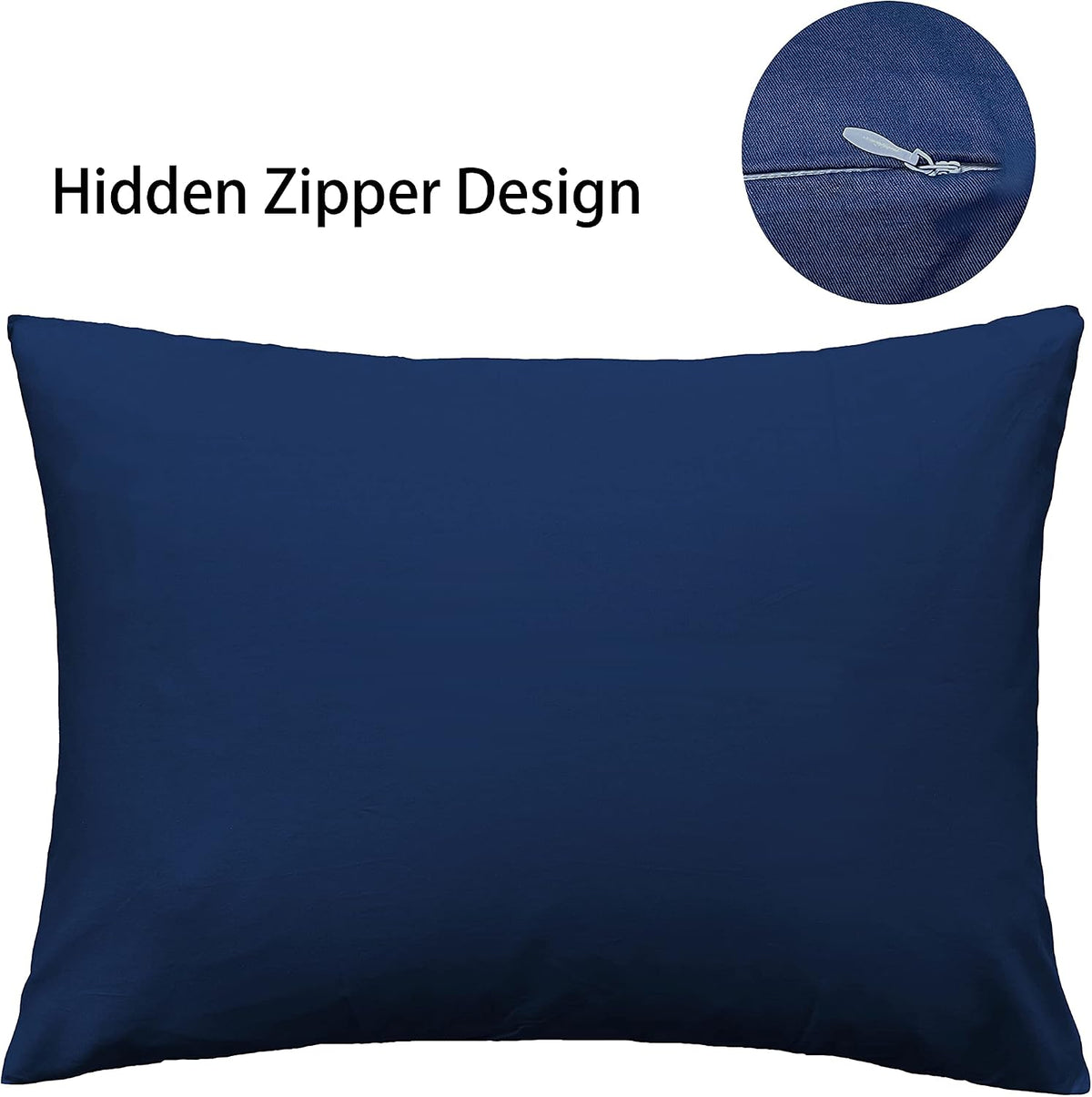 iMaylex Soft 100% Egyptian Cotton Zipper Pillow Case, Cozy and Lightweight Pillowcase, Set of 2, Navy Blue, Standard, 20" x 26"