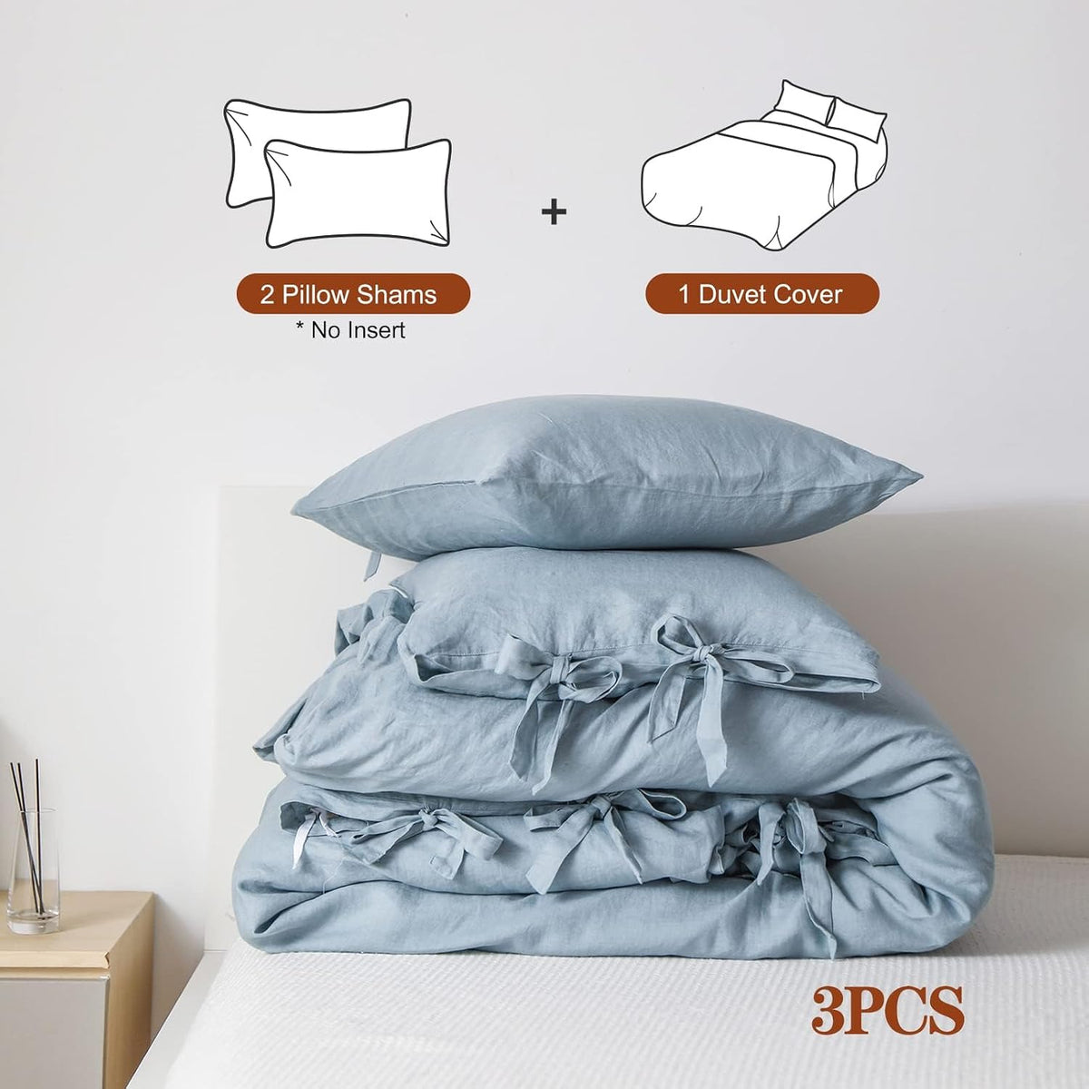 Simple&Opulence 100% Linen Duvet Cover Set, 3 Pieces Belgian Flax Breathable Bedding, King Size 104''x92'' (1 Comforter Cover+2 Pillowshams) with Tie Closure Style,Dusty Blue