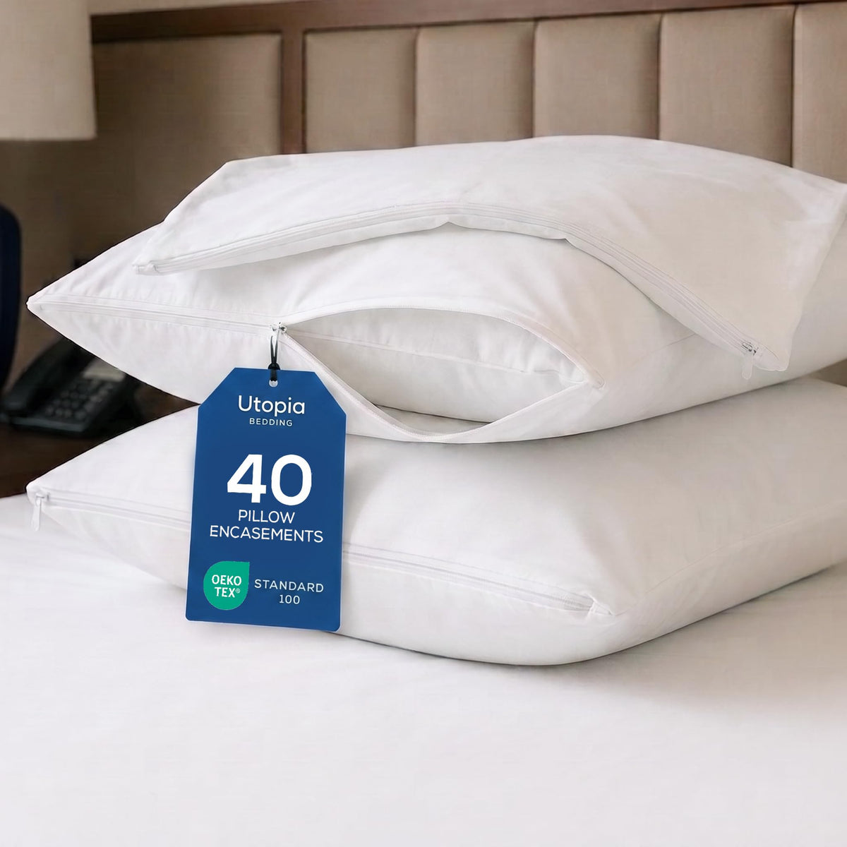 Set of 4 Pillow Protectors with Zipper Standard Size, Pillow Covers