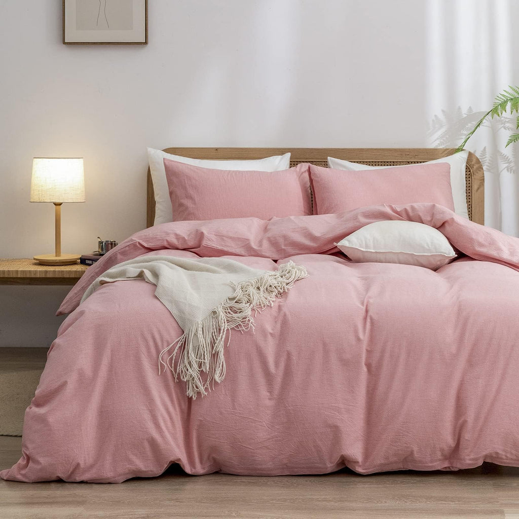 BESTOUCH Cotton Solid Duvet Cover Set Linen Feel Cornflower Blue King