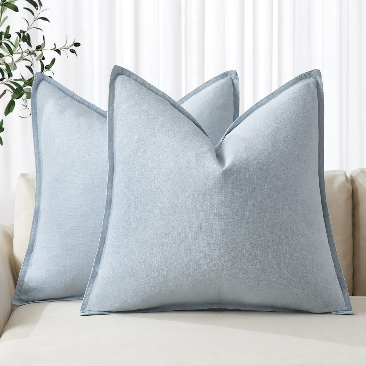 MIULEE Decorative Linen Pillow Covers 20x20 Inch Natural Beige