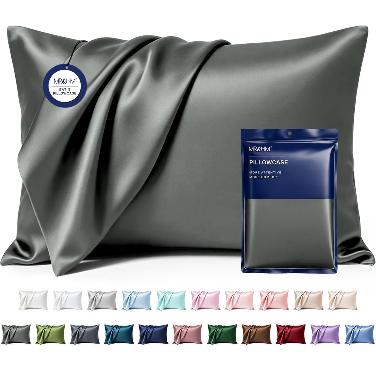 MR&HM Satin Pillowcase 2 Pack, Queen Size 20"x30", Black