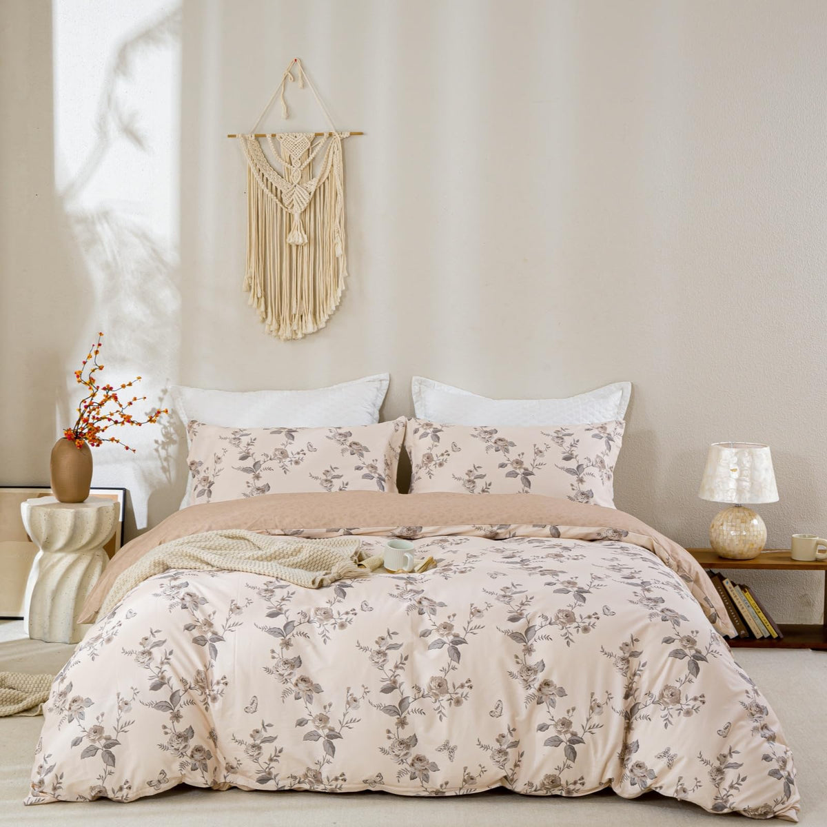 OAITE Queen Duvet Cover Set 3pcs 100% Cotton Blue Leaf