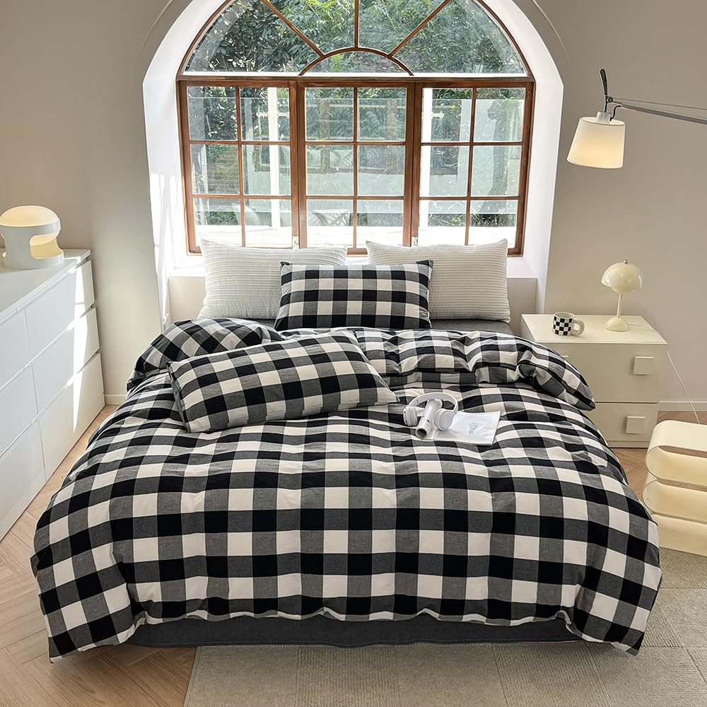FACE TWO FACE Bedding Duvet Cover Set100% Washed Cotton Duvet Cover Linen Like Textured Breathable Durable Soft Comfy (Full, White)