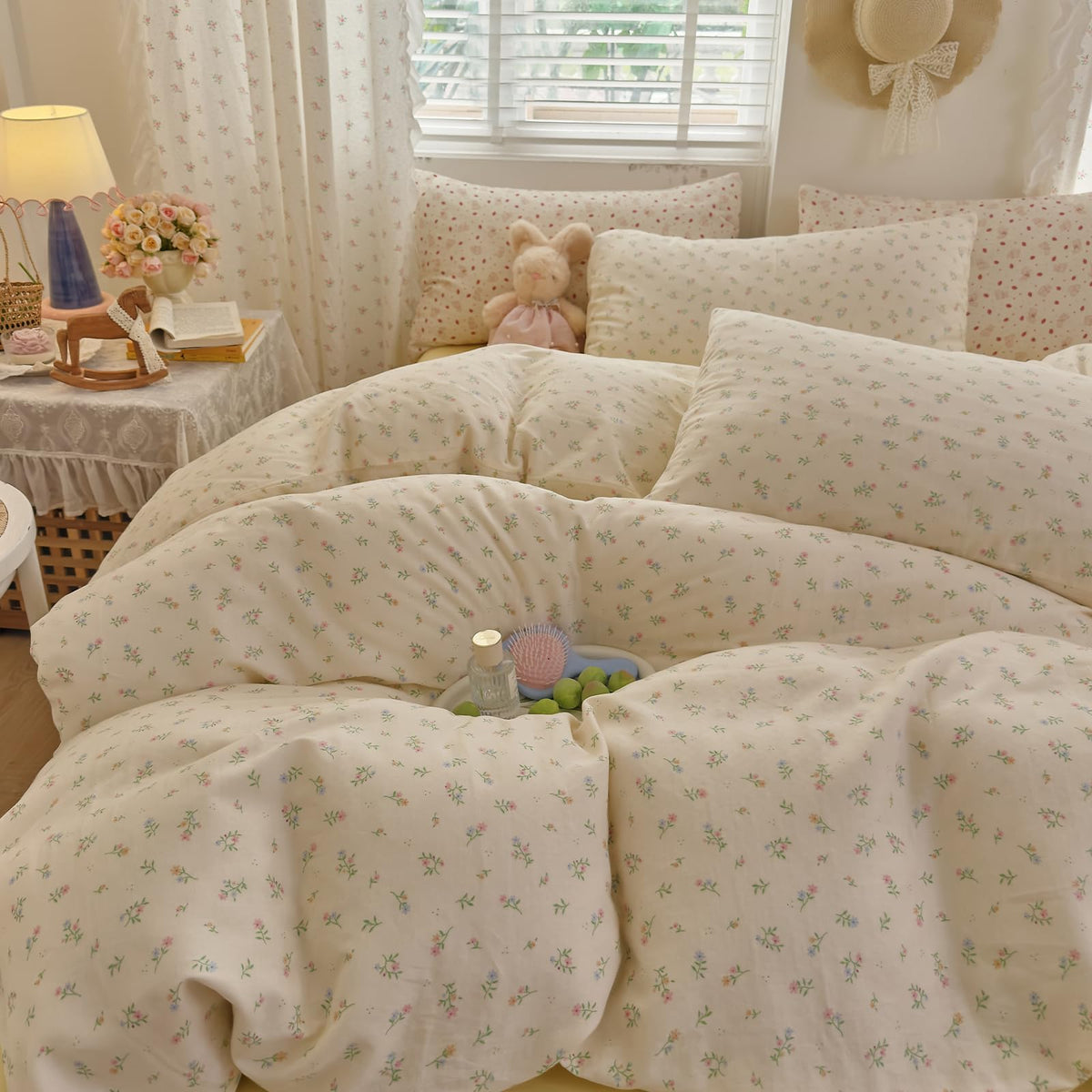 French Chic Ruffled Duvet Cover Queen Size Beige Wavy Jacquard Bedding Set 3 Pieces, Microfiber Zipper Comforter Cover and 2 Pillowcases Aesthetic Boho Girls Women Bedding Duvet Cover for All Seasons