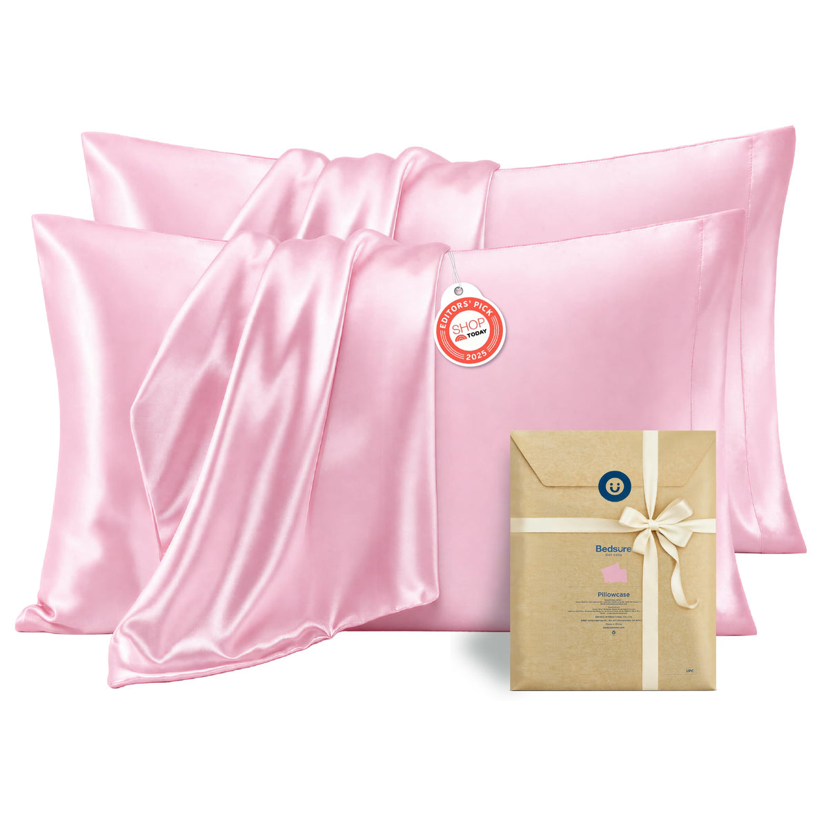 Bedsure Satin Pillowcases Queen Set of 2, Silky Pillow Cases, Dark Grey