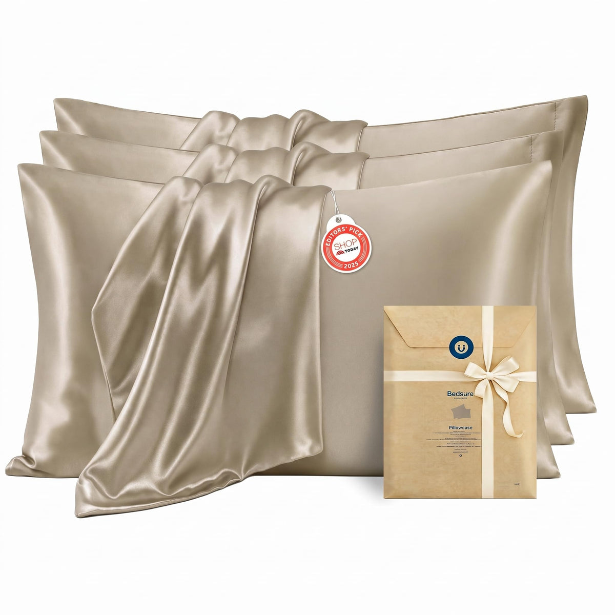 Bedsure Satin Pillowcases Queen Set of 2, Similar to Silk Pillow Cases Grey