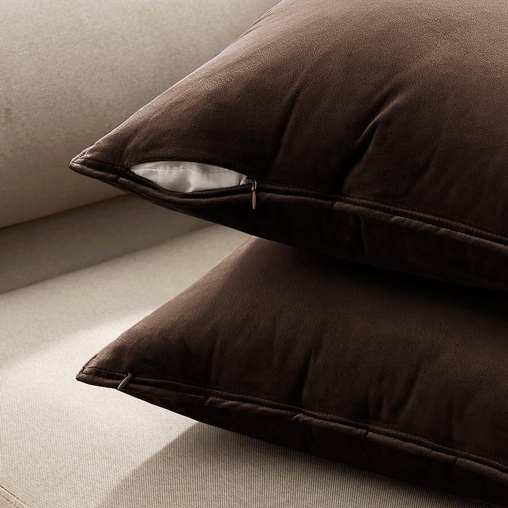 MIULEE Decorative Dark Brown Velvet Throw Pillow Covers for Couch 18x18 in