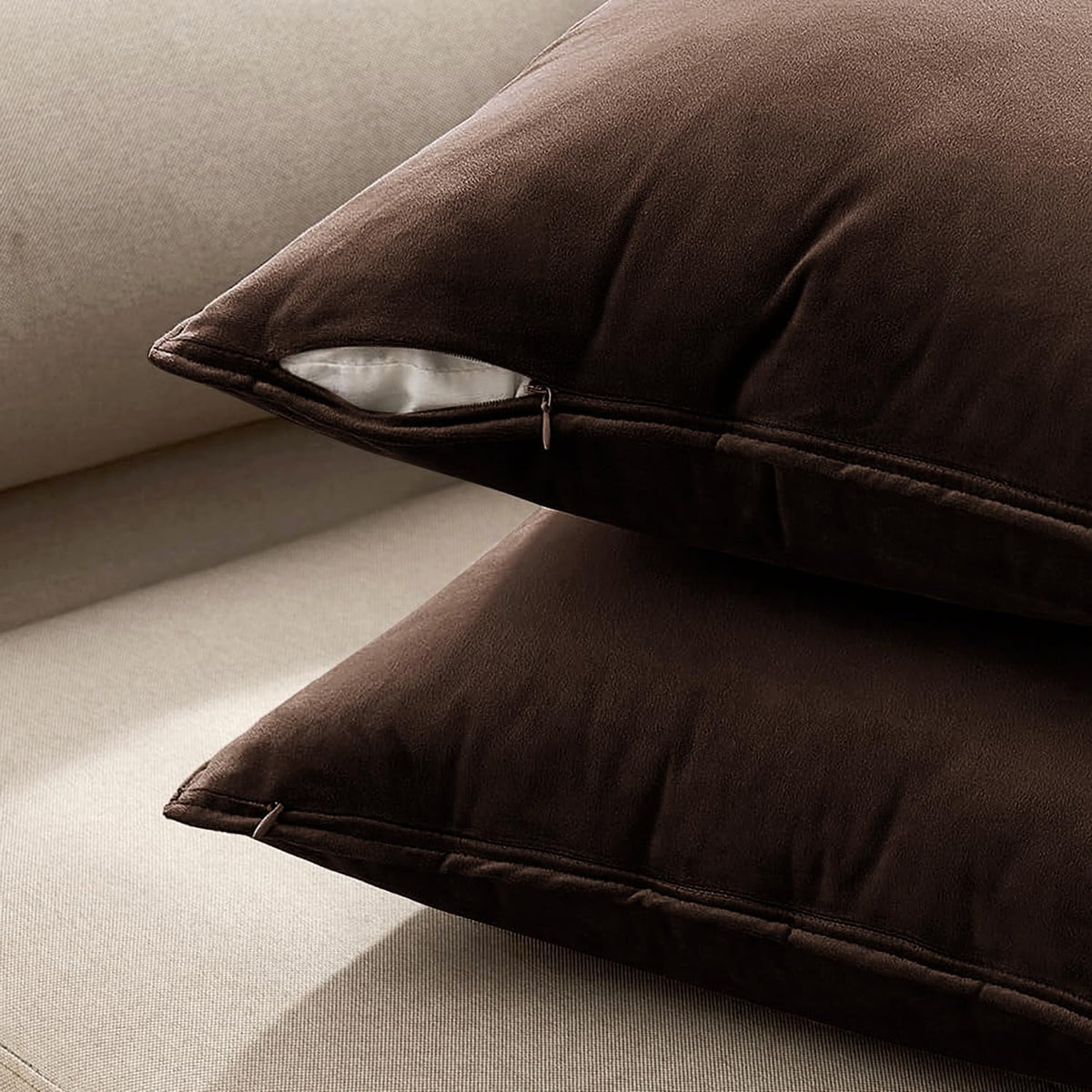 MIULEE Decorative Dark Brown Velvet Throw Pillow Covers for Couch 18x18 in