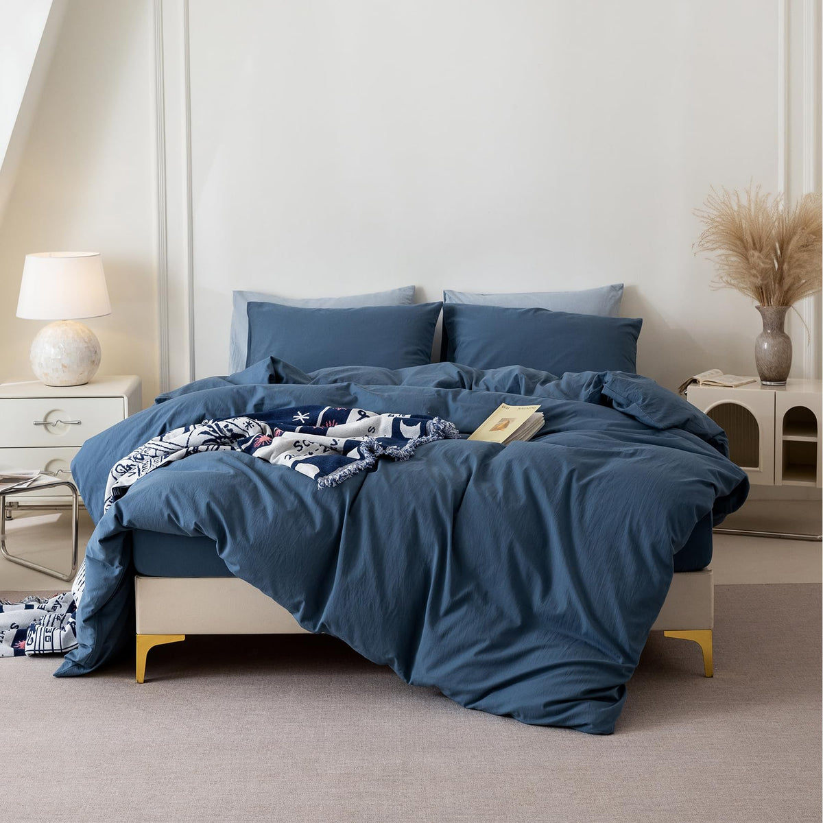 BDEAR 3Pcs Off White Duvet Cover Set Queen Size 90" L x 90" W, Oeko TEX
