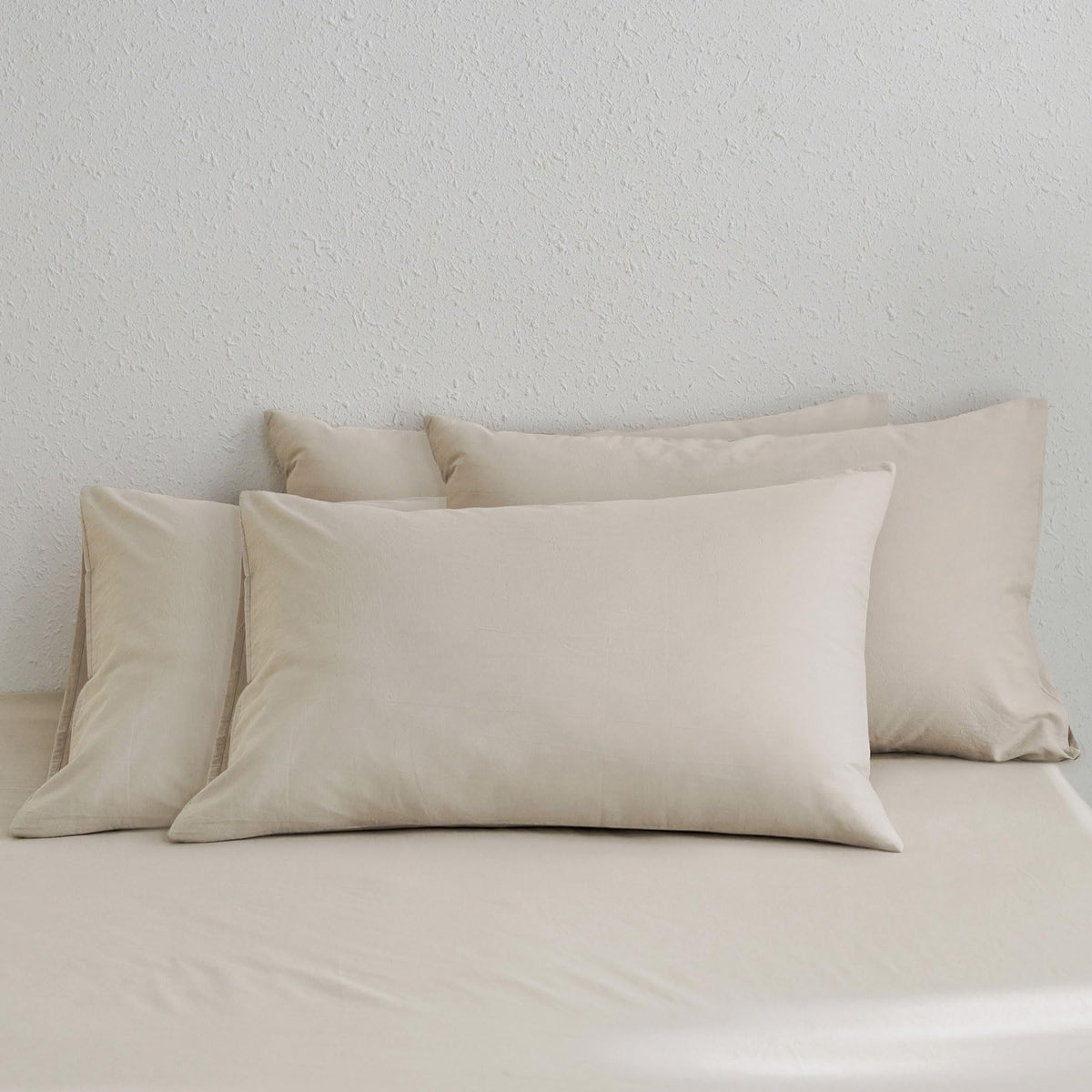 MOOMEE Pillowcase Set of 2 100% Washed Cotton Linen-Like Standard
