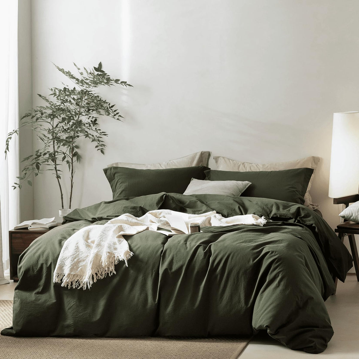 BDEAR 3Pcs Olive Green Duvet Cover Set Queen Size 90" L x 90" W,Oeko TEX