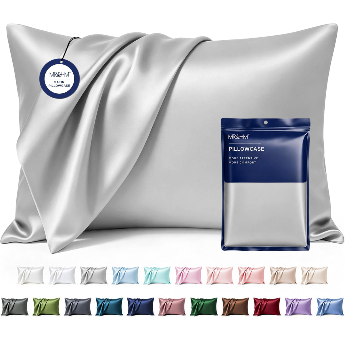 MR&HM Satin Pillowcase 2 Pack, Queen Size 20"x30", Black