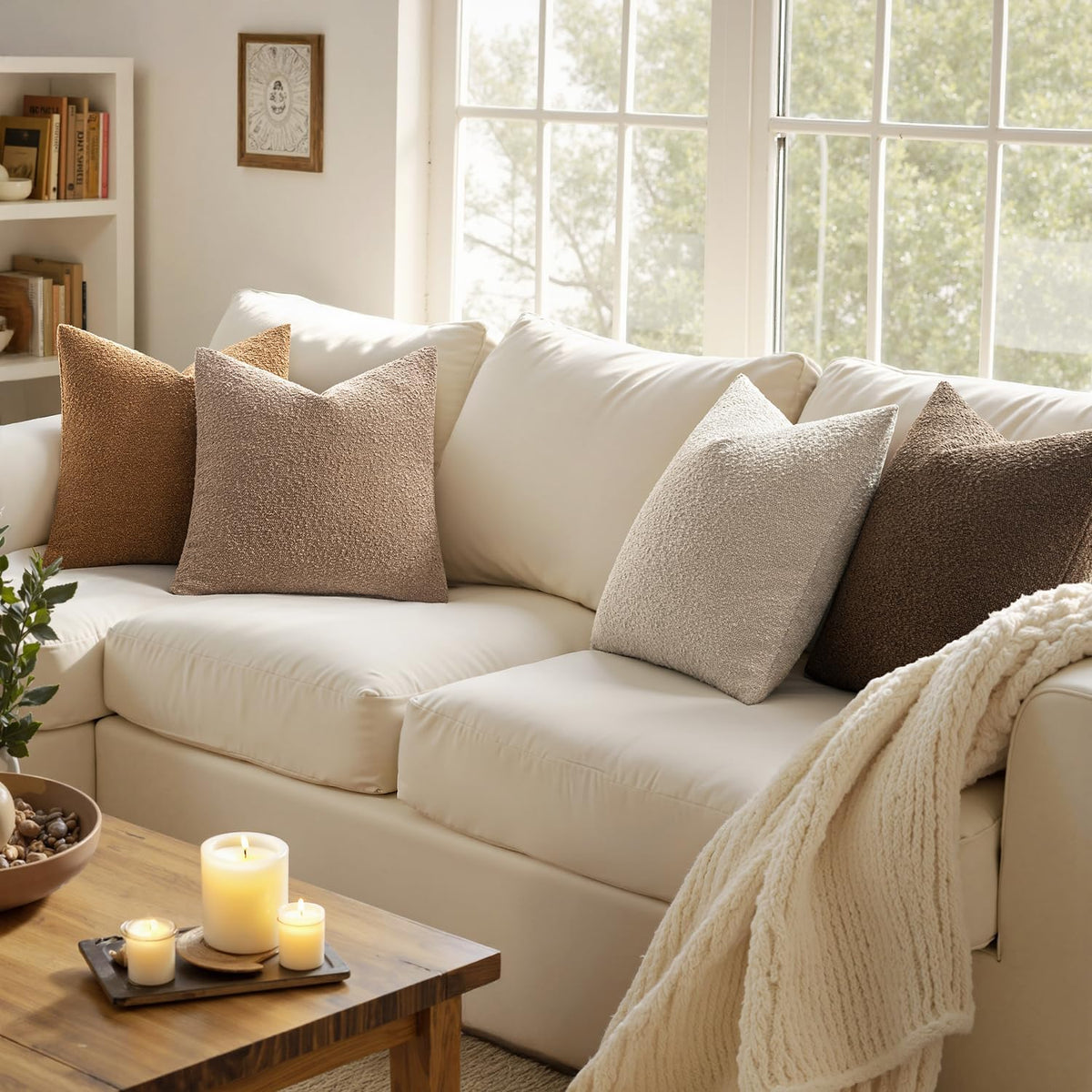 MIULEE Fall Decorative Boucle Throw Pillow Covers 18x18 Brown Set of 4