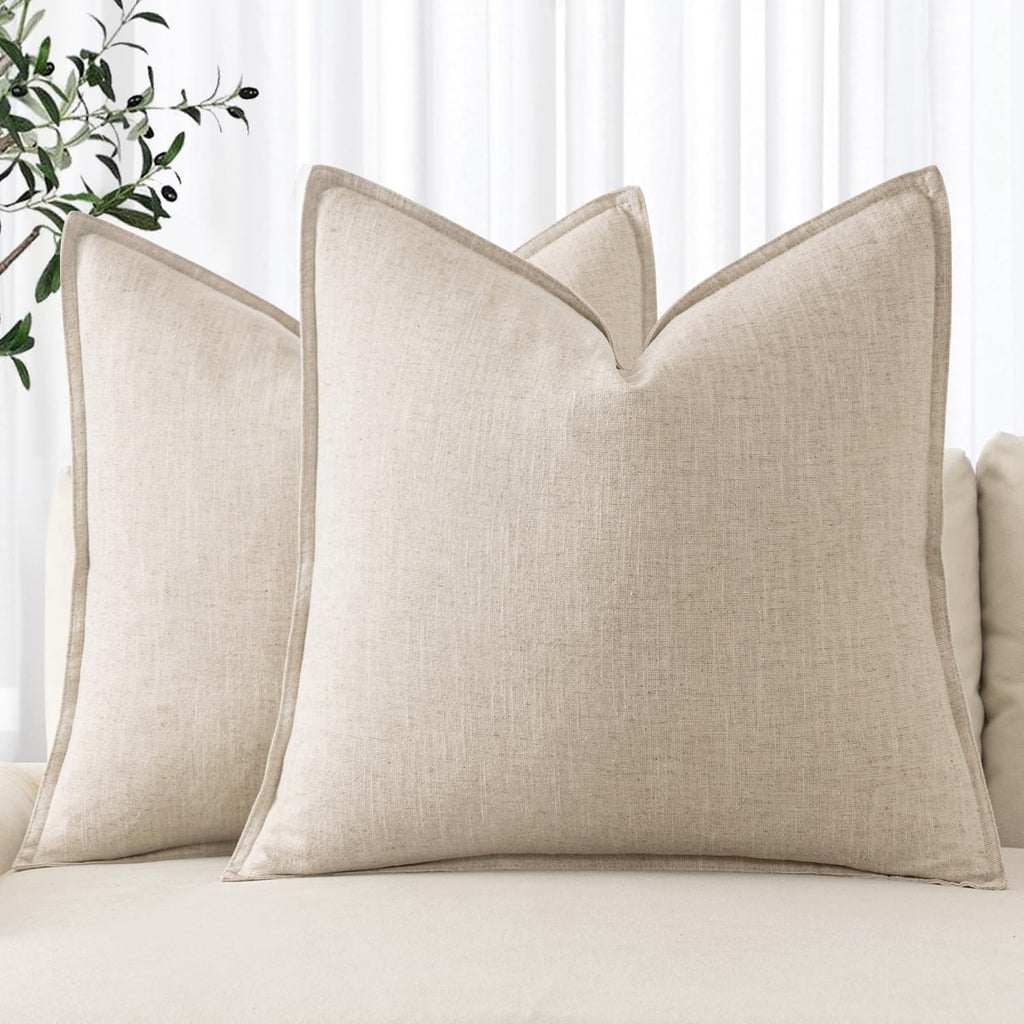 MIULEE Decorative Linen Euro Sham Pillow Covers 24x24 Natural Beige