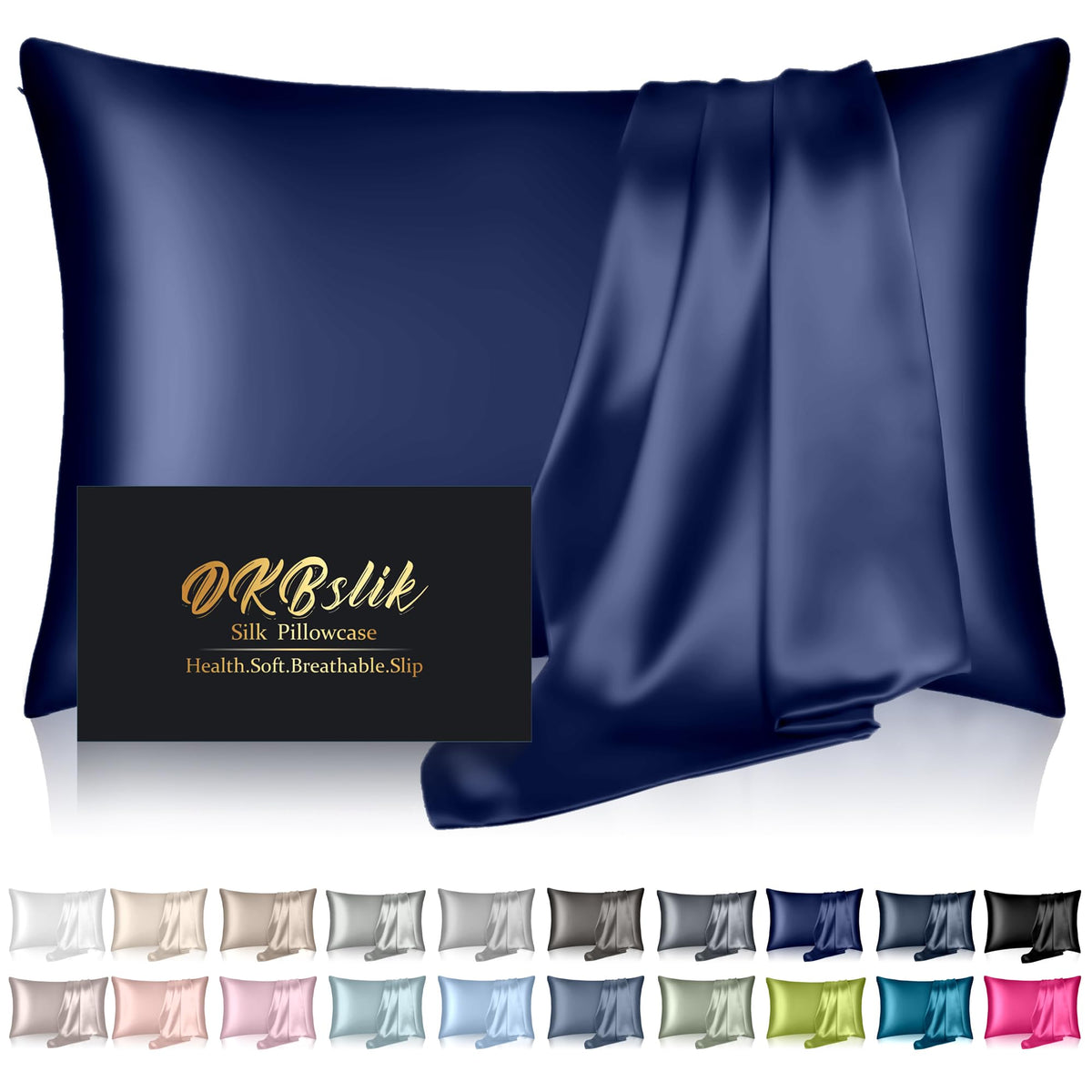 Silk Pillowcase for Hair and Skin, Mulberry Silk Pillow Cases Standard Size, Anti Acne Cooling Sleep Both Sides Natural Silk Satin Pillow Covers with Hidden Zipper, Gifts for Women Men, Ash Blue