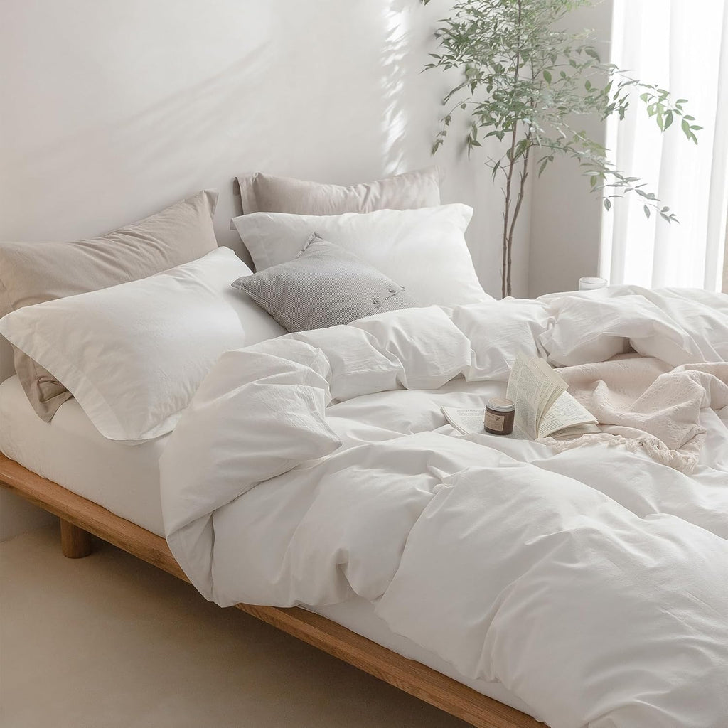 BDEAR 3Pcs Off White Duvet Cover Set Queen Size 90" L x 90" W, Oeko TEX