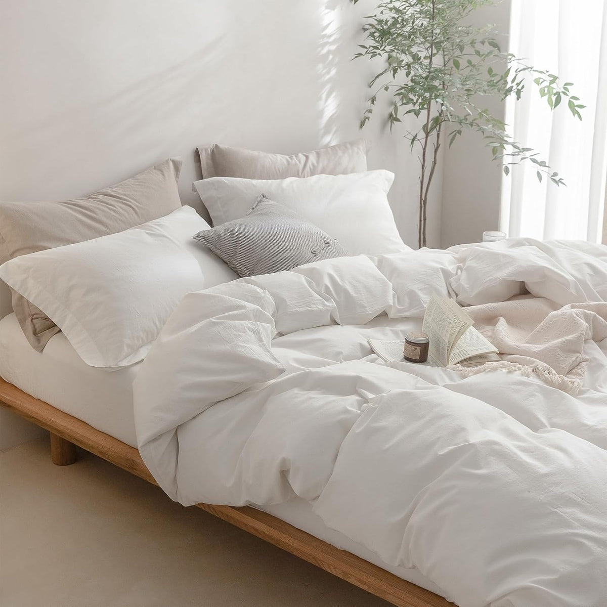 BDEAR 3Pcs Off White Duvet Cover Set Queen Size 90" L x 90" W, Oeko TEX