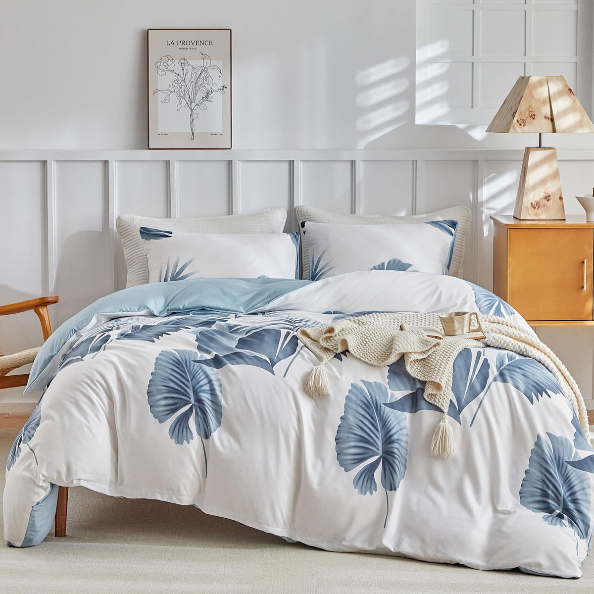 Lekesky Floral Duvet Cover Queen Size 3-Piece, Sage Green