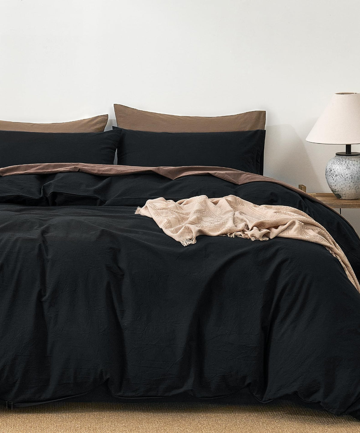 JELLYMONI 100% Cotton King Duvet Cover Set, Washed Linen-Like Texture