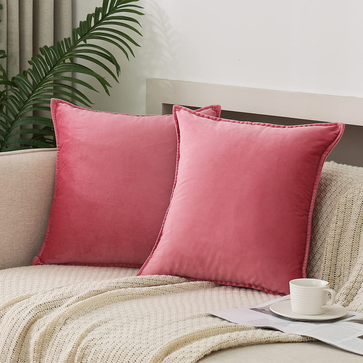 JIAHANNHA Velvet Green Throw Pillow Covers 18”x18”Pack of 2 Soft Decorative