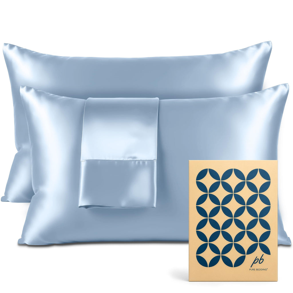 Pure Bedding Satin Pillowcase 2 Pack - Queen Size (20"x30", Black) - Silky Pillow Cases for Hair and Skin - Satin Pillow Covers with Envelope Closure - Extra Soft Premium Microfiber