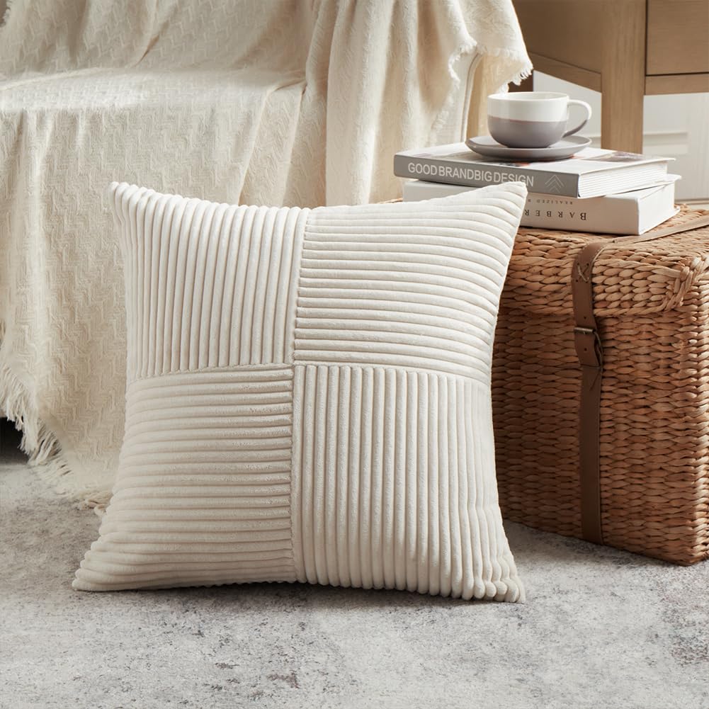 Fancy Homi Blush Pink Lumbar Decorative Throw Pillow Covers 12x20 Inch for Living Room Couch Bed, Rustic Farmhouse Boho Home Decor, Soft Striped Corduroy Rectangle Accent Cushion Case 30x50 cm