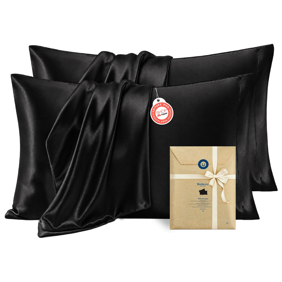 Bedsure Satin Pillowcase Standard Set of 2, Silky Pillow Cases, White