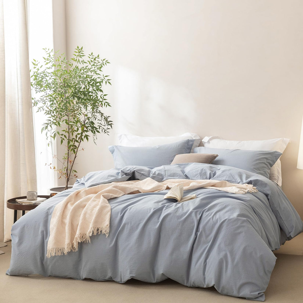 BDEAR 3Pcs Off White Duvet Cover Set Queen Size 90" L x 90" W, Oeko TEX