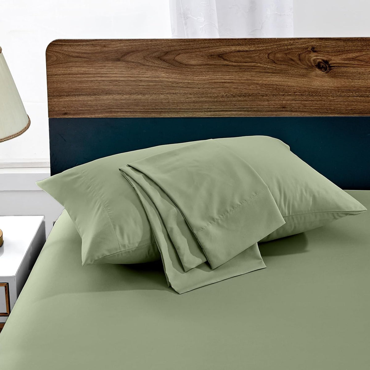 FreshCulture Sage Green Pillowcases Queen Size 2 Pack - Pillowcase Set - Envelope Closure - Soft Brushed Microfiber Fabric - 20x30 Inches Pillow Case Set of 2 for Home, Hotels, Schools