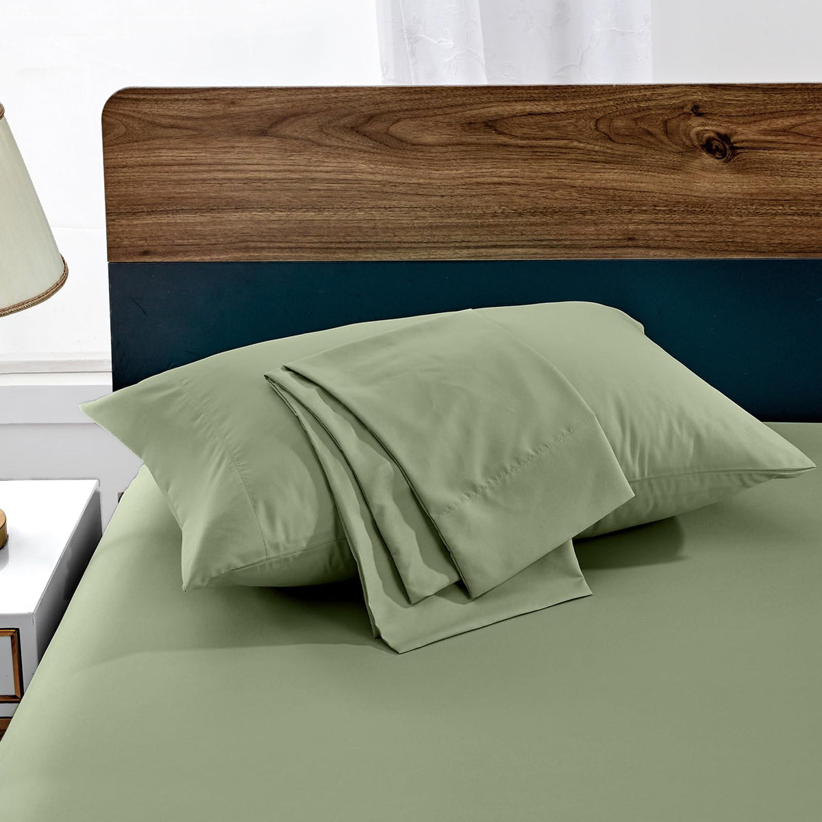 FreshCulture Sage Green Pillowcases Queen Size 2 Pack - Pillowcase Set - Envelope Closure - Soft Brushed Microfiber Fabric - 20x30 Inches Pillow Case Set of 2 for Home, Hotels, Schools