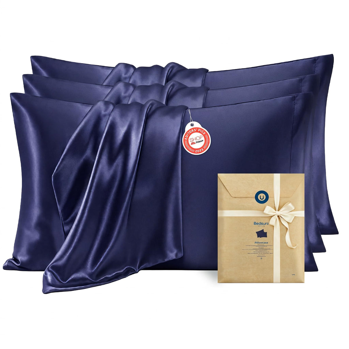 Bedsure Satin Pillowcase Standard Set of 2, Silky Pillow Cases, White