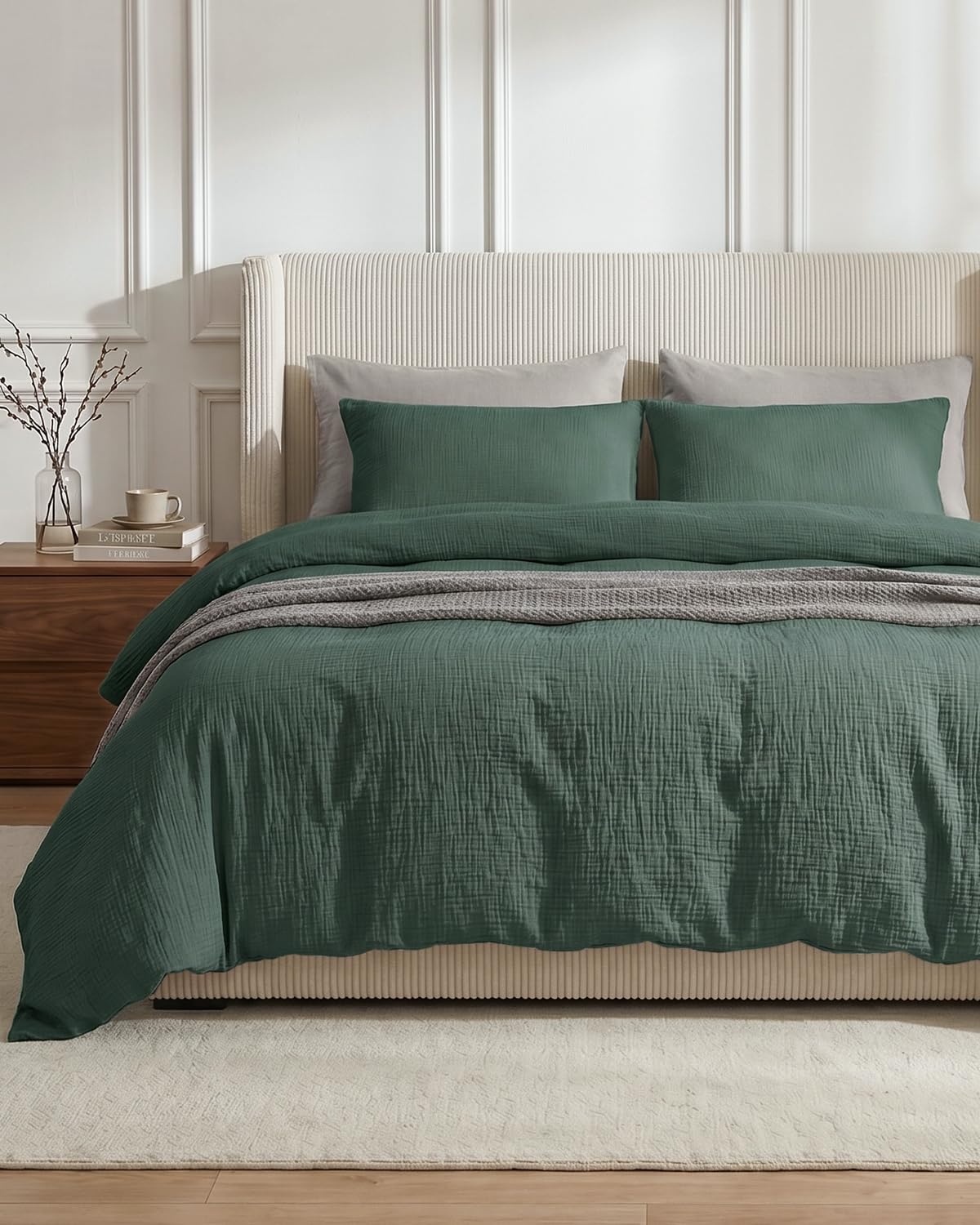SE SOFTEXLY Muslin Duvet Cover Queen Size, 100% Washed Cotton Duvet Cover Set, Ultra Soft Comforter Cover Linen Like, 3 Pieces Minimalist Gauze Duvet Cover with 2 Pillowcases, 90"x90", White