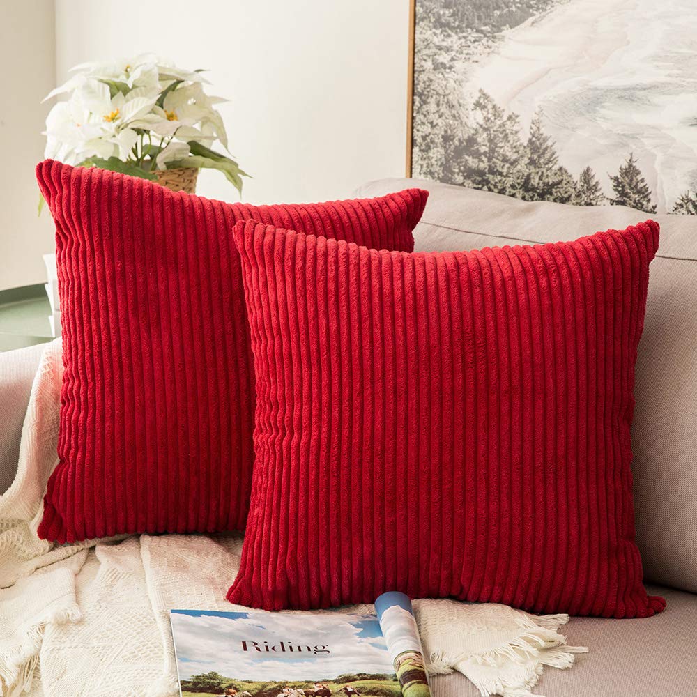MIULEE Decorative Corduroy Throw Pillow Covers Set of 2 18x18 Dusty Blue