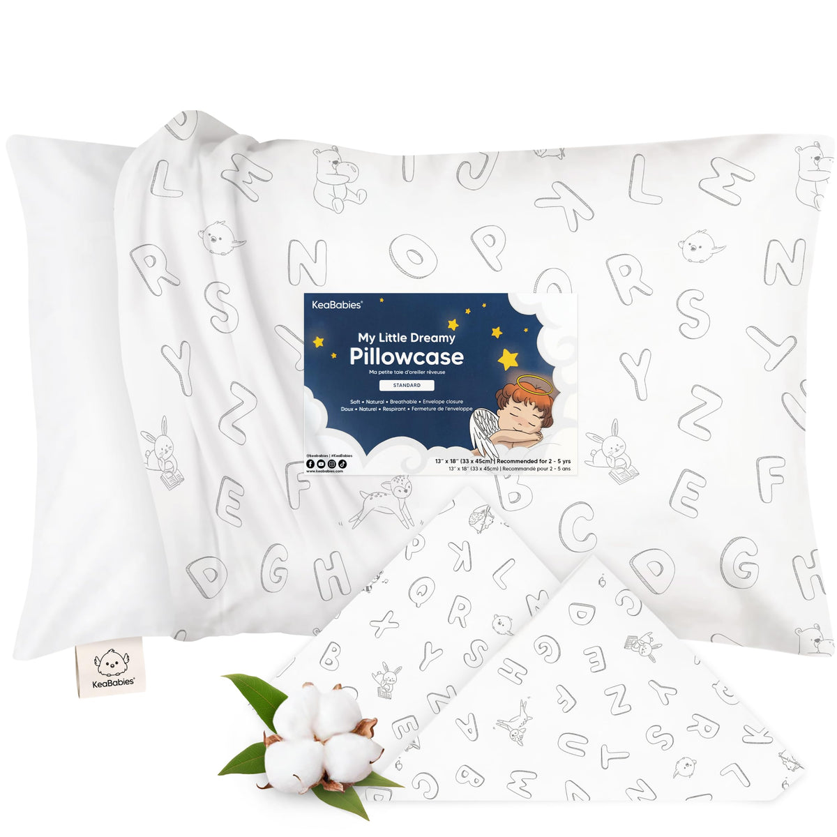 KeaBabies Toddler Pillowcase 13x18 Organic Cotton Cover, Soft White