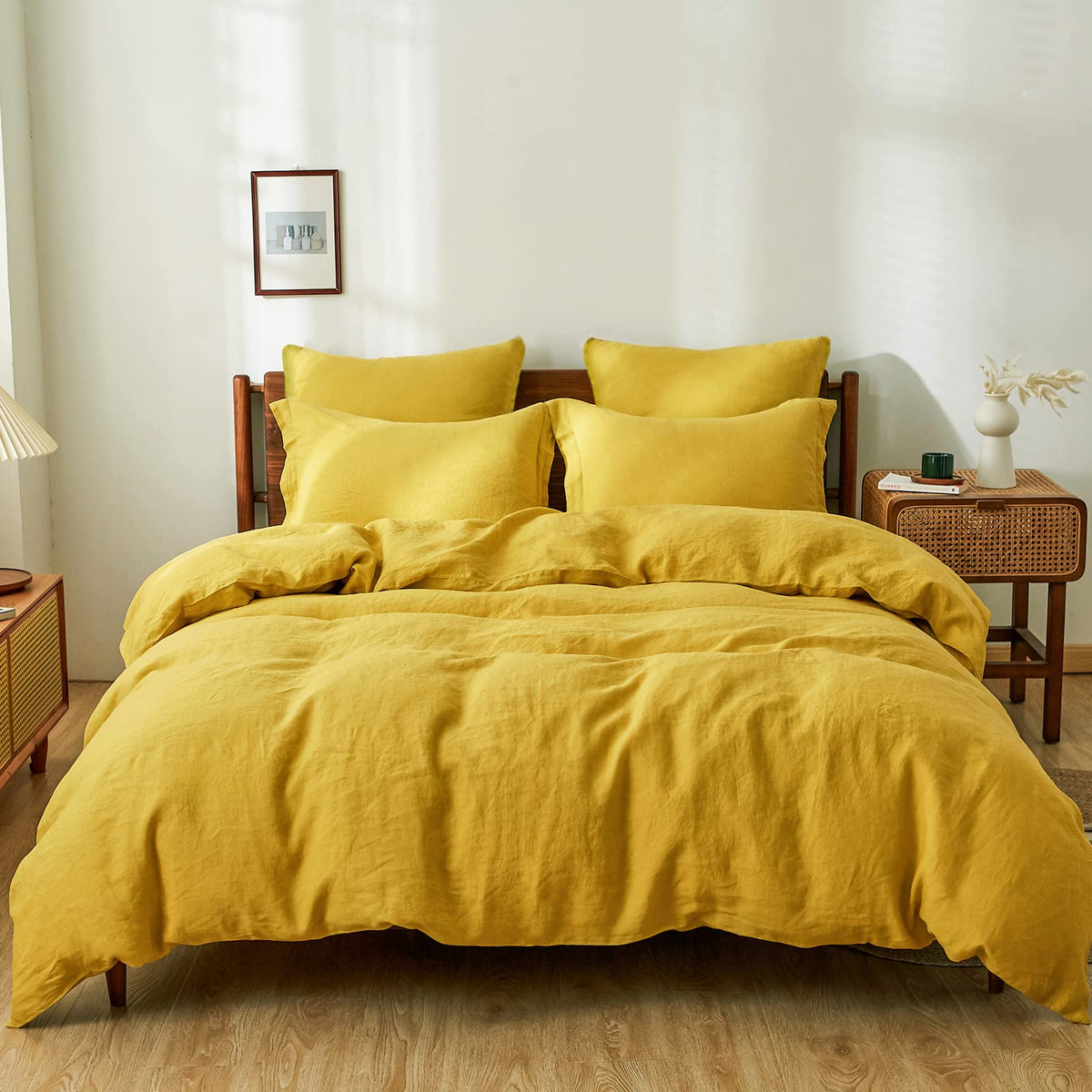 Simple&Opulence 100% Linen Duvet Cover Set 3pcs Basic Style Natural French Washed Flax Solid Color Soft Breathable Farmhouse Bedding with Button Closure - Linen, King