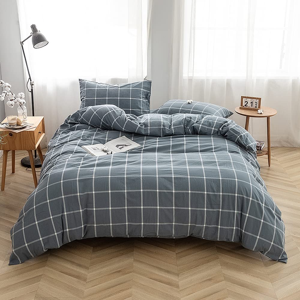 FACE TWO FACE Bedding Duvet Cover Set100% Washed Cotton Duvet Cover Linen Like Textured Breathable Durable Soft Comfy (Full, White)