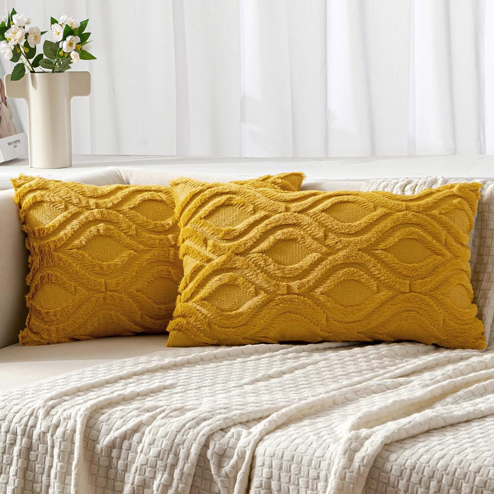 MIULEE Fall Mustard Yellow Soft Plush Faux Wool Throw Pillow Covers 18x18