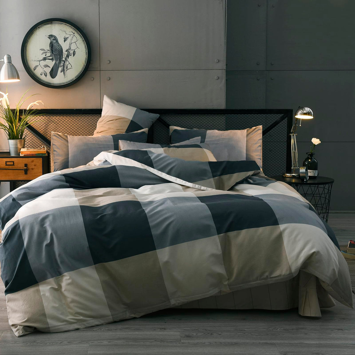 mixinni Retro Striped Duvet Cover Set King - 100% Natural Cotton 3-Piece Vintage Red Stripes Pattern Printed Bedding Set, Soft Breathable Comforter Cover with Zipper Closure & Corner Ties, King Size