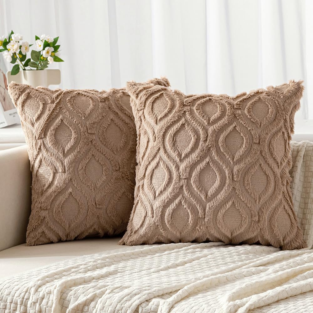 MIULEE Fall Mustard Yellow Soft Plush Faux Wool Throw Pillow Covers 18x18