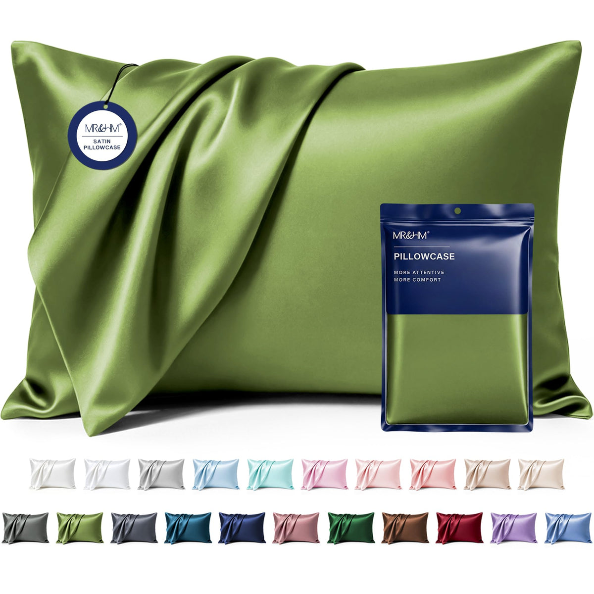 MR&HM Satin Pillowcase 2 Pack, Queen Size 20"x30", Black