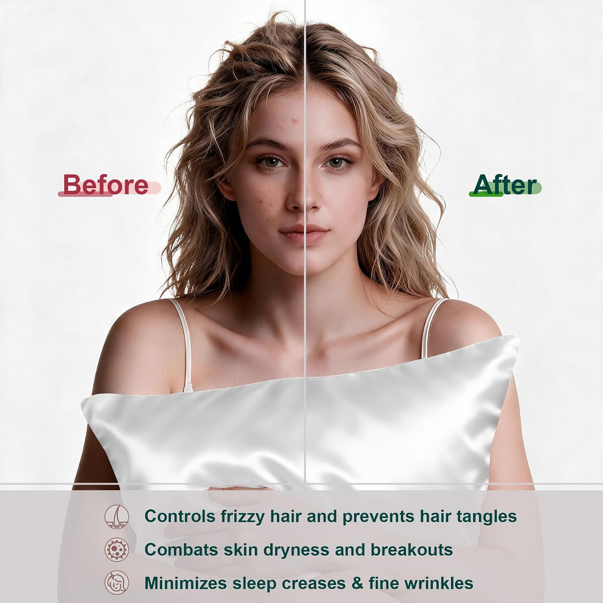 LYSHIN White Silk Pillow Cases Standard Size with Hidden Zipper