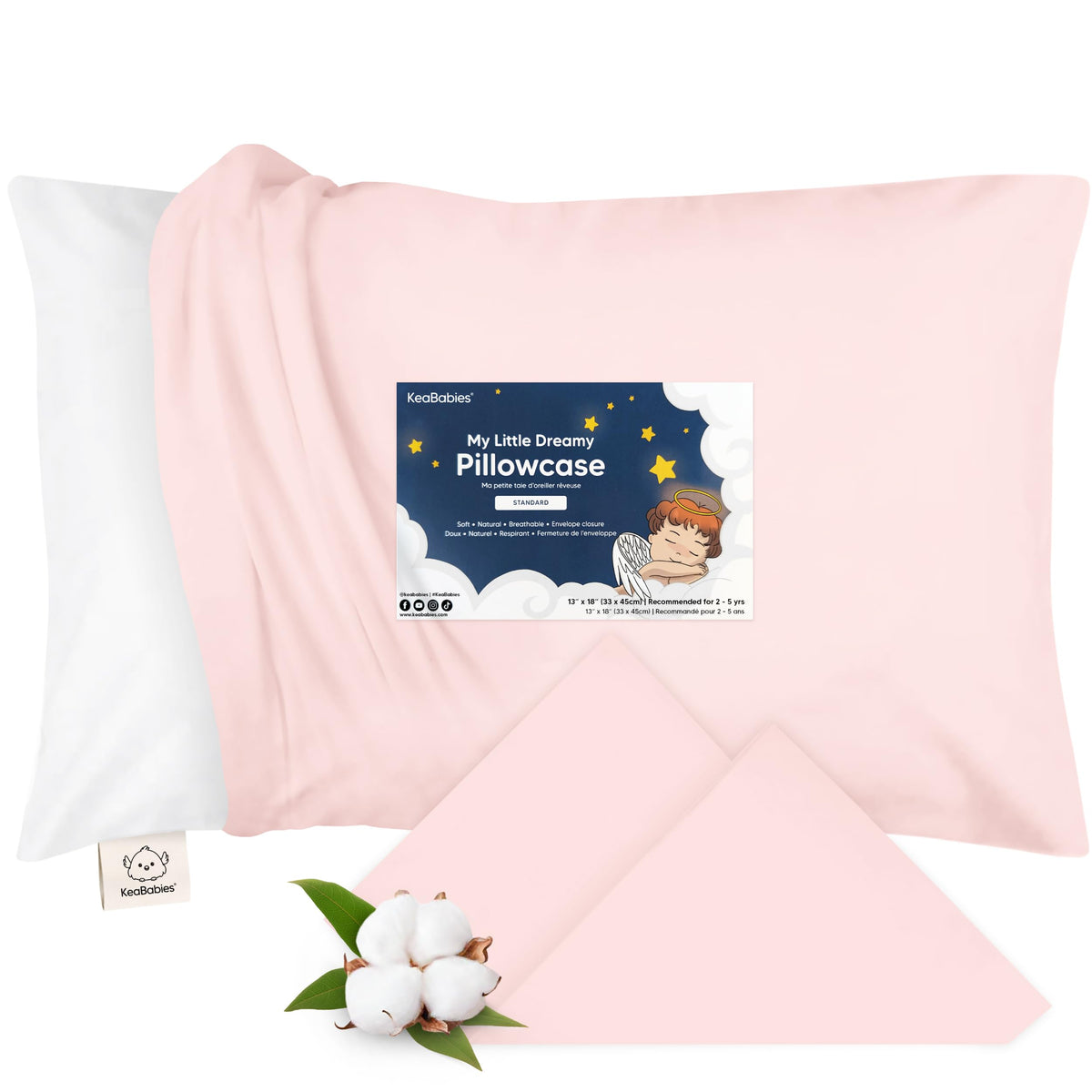 KeaBabies Toddler Pillowcase 13x18 Organic Cotton Cover, Soft White