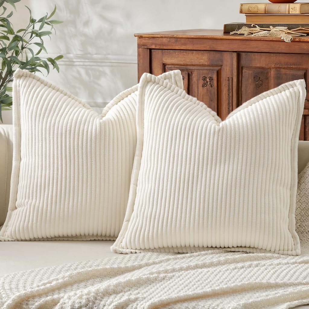 Mecatny Corduroy Fall Throw Pillow Covers 18x18 Set of 2 Olive Green