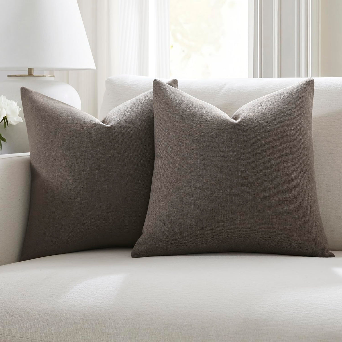 Meekio Linen Blend Throw Pillow Covers 18x18 Set of 2, Ivory