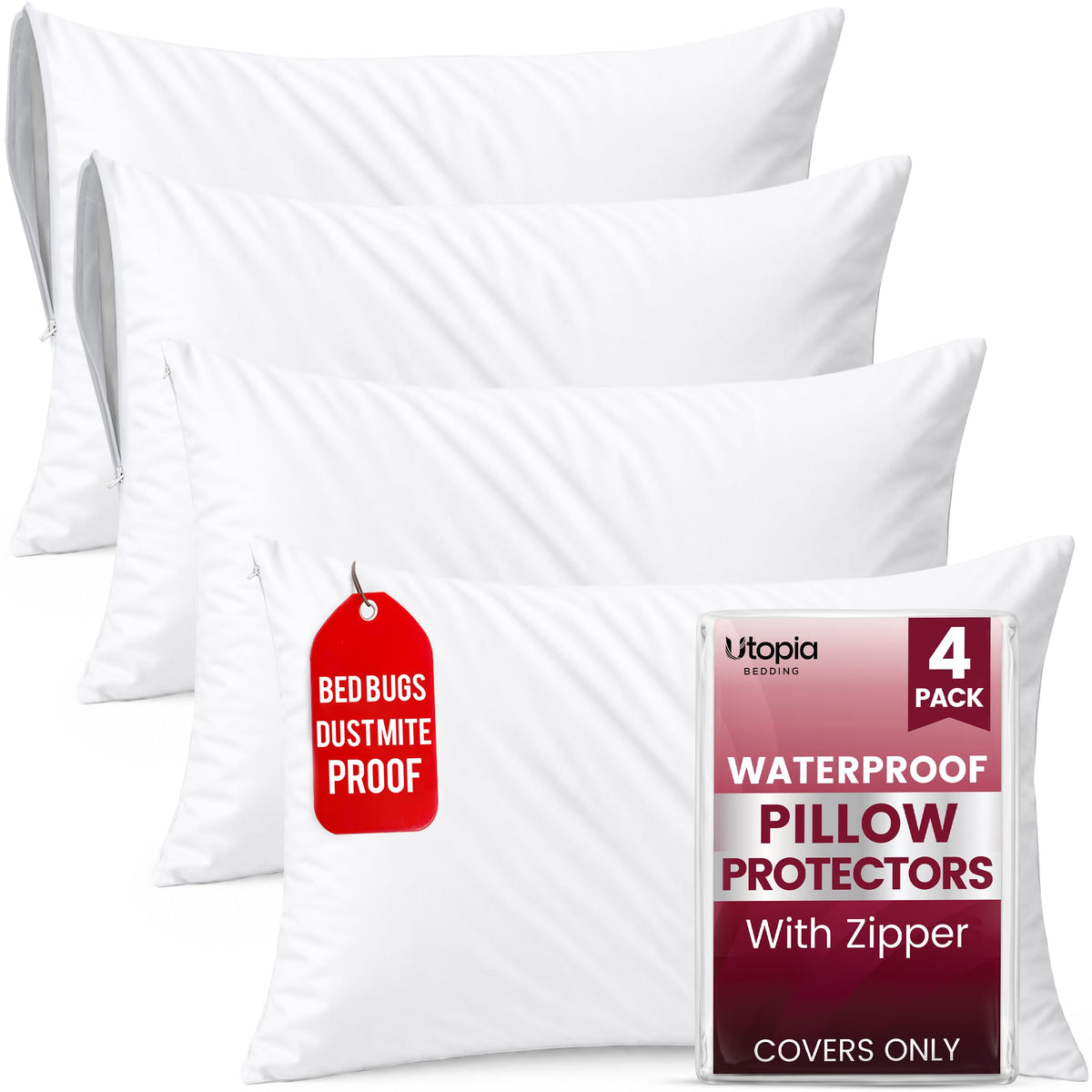 Set of 2 Pillow Protectors with Zipper Queen Size, Pillow Covers