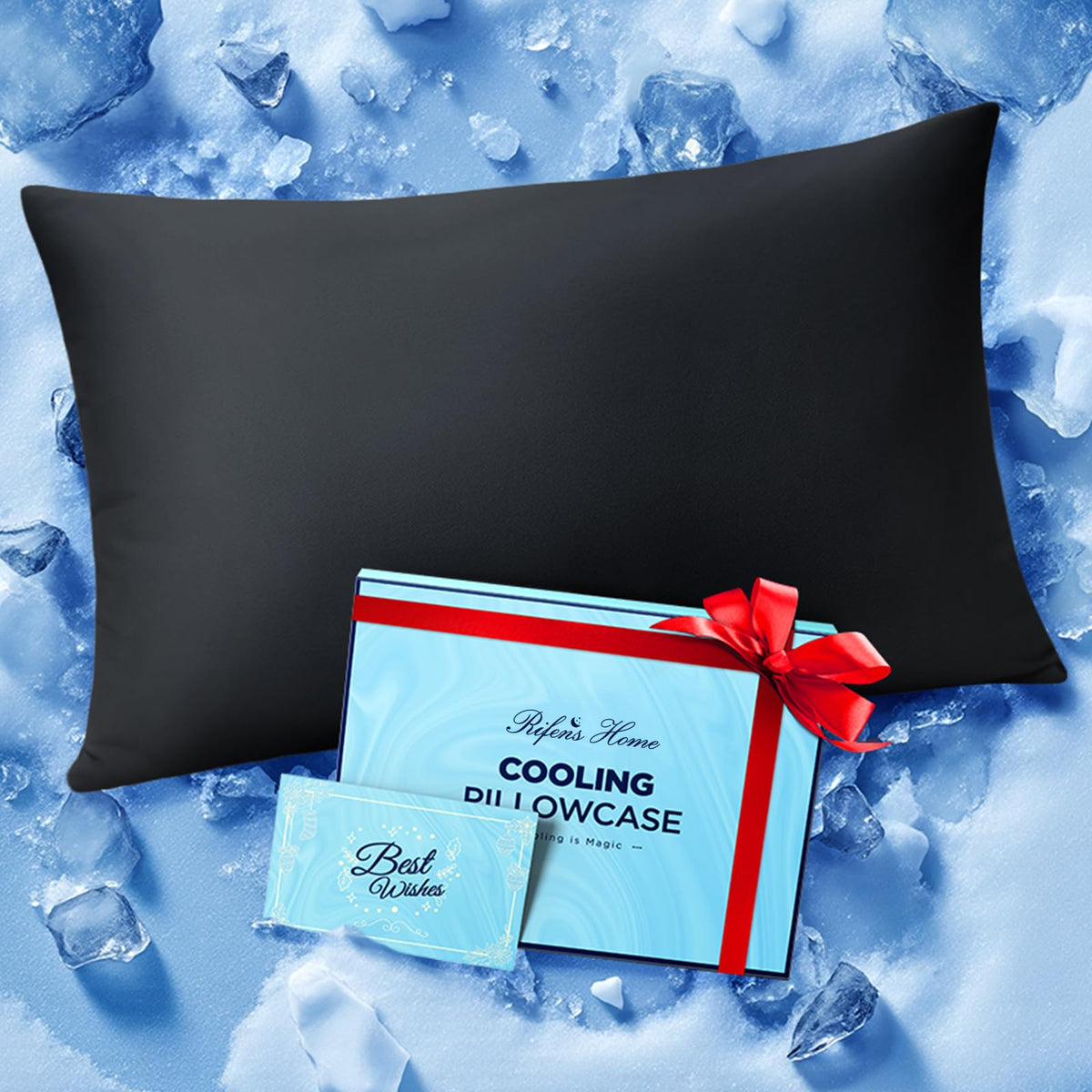 Ultra-Chill Cooling Pillowcase Set of 2 for Hot Sleepers, Softer Than Silk Pillow Cases for Protecting Hair & Skin, Breathable Bed Pillow Covers w/Zipper, Gifts for Women Men (Navy Blue, Standard)