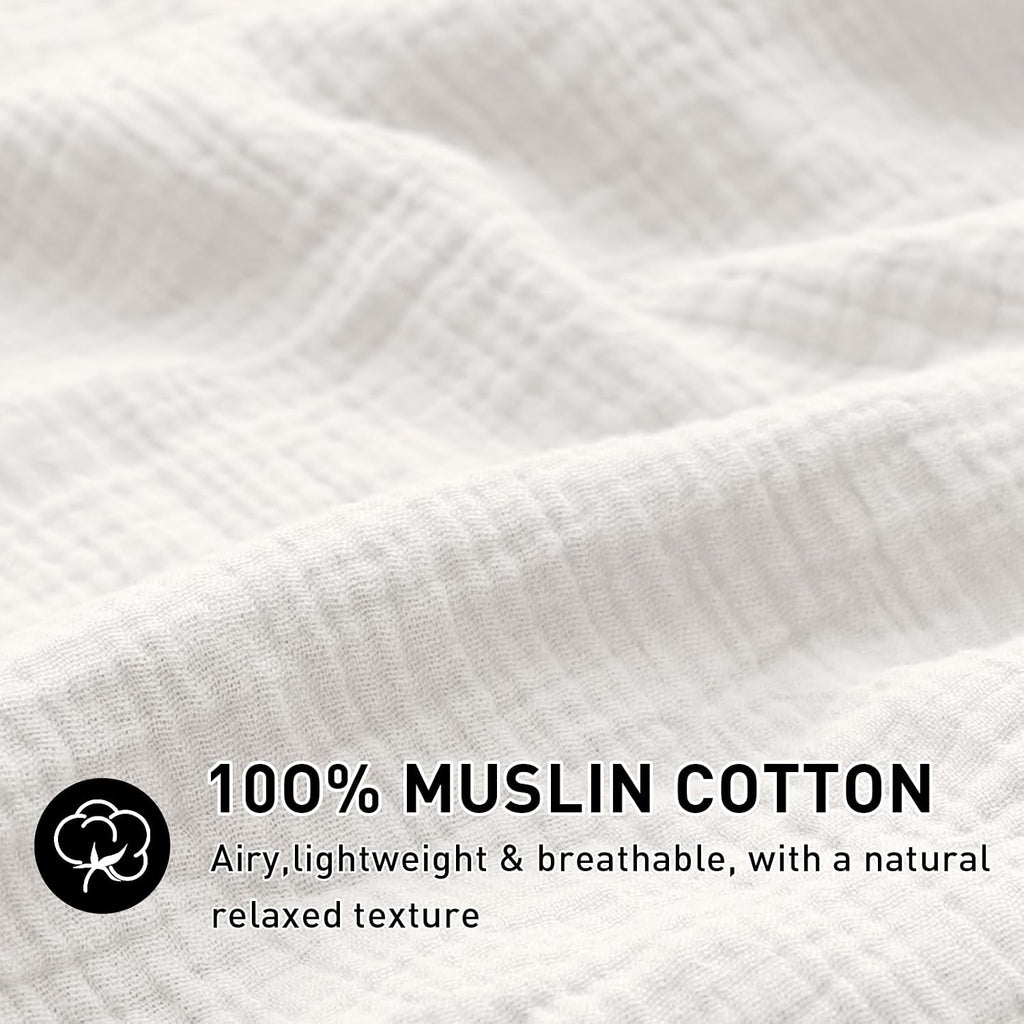 EMME Muslin Cotton Duvet Cover Set Linen Like Cream White Queen