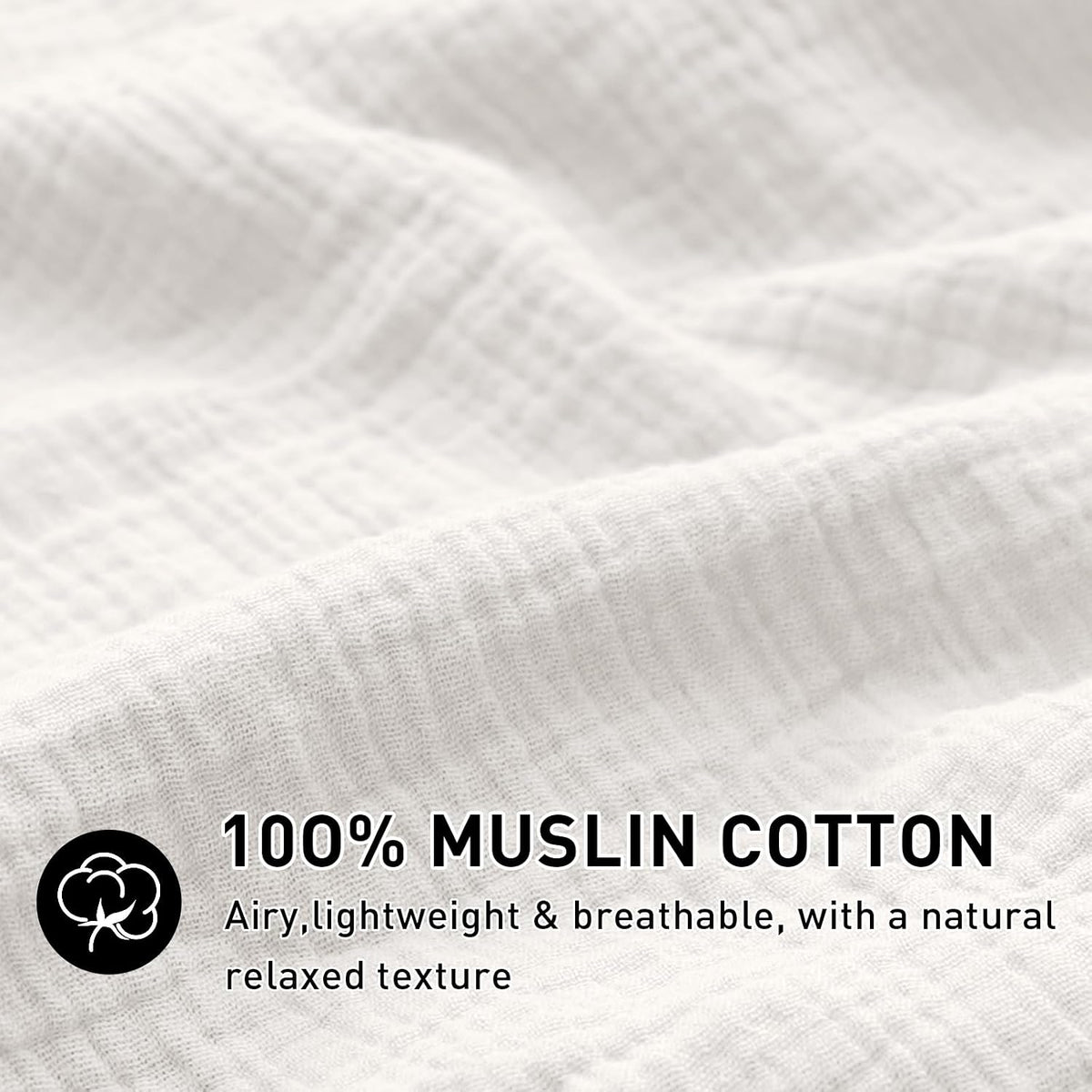 EMME Muslin Cotton Duvet Cover Set Linen Like Cream White Queen