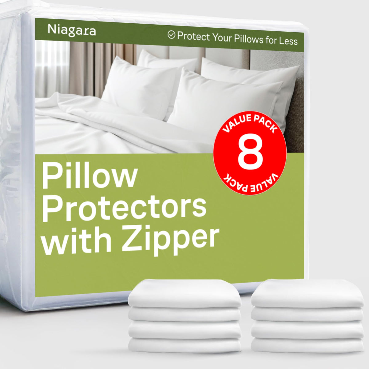 Ultra Soft Pillow Protectors with Zipper - Queen Size - Set of 2 - White